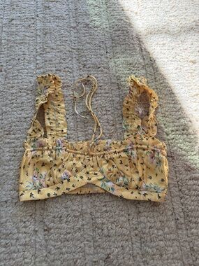 Sunshine Floral Ruffle Tie-Back Crop Top